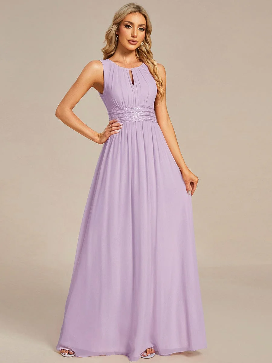 ever KALIA|A-Line Chiffon Round Neckline Bridesmaid Dress with Sleeveless and Pleats - Image 123