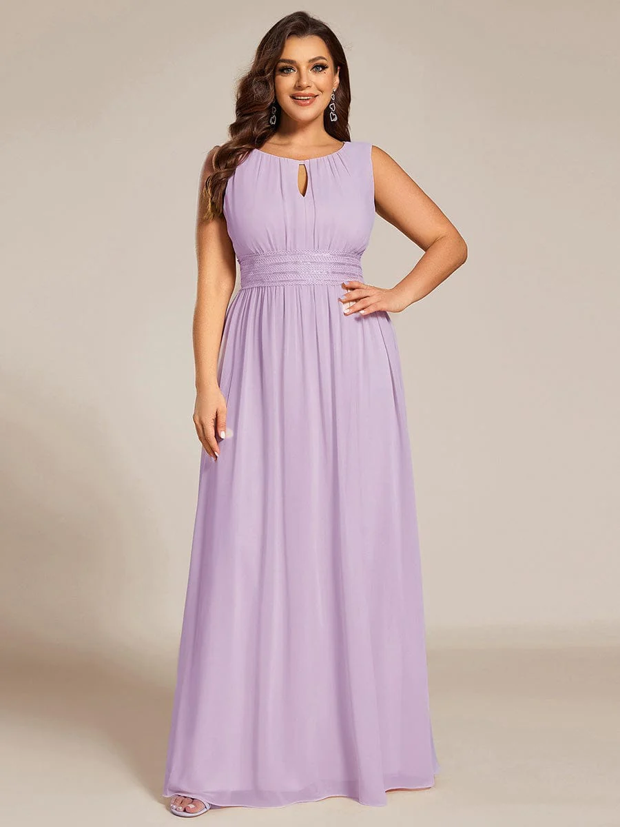 ever KALIA|A-Line Chiffon Round Neckline Bridesmaid Dress with Sleeveless and Pleats - Image 126