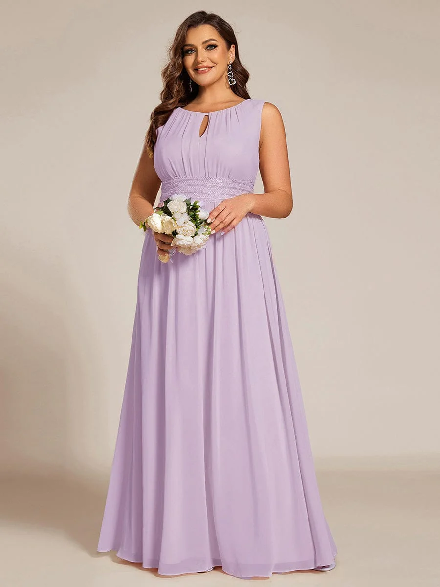 ever KALIA|A-Line Chiffon Round Neckline Bridesmaid Dress with Sleeveless and Pleats - Image 129