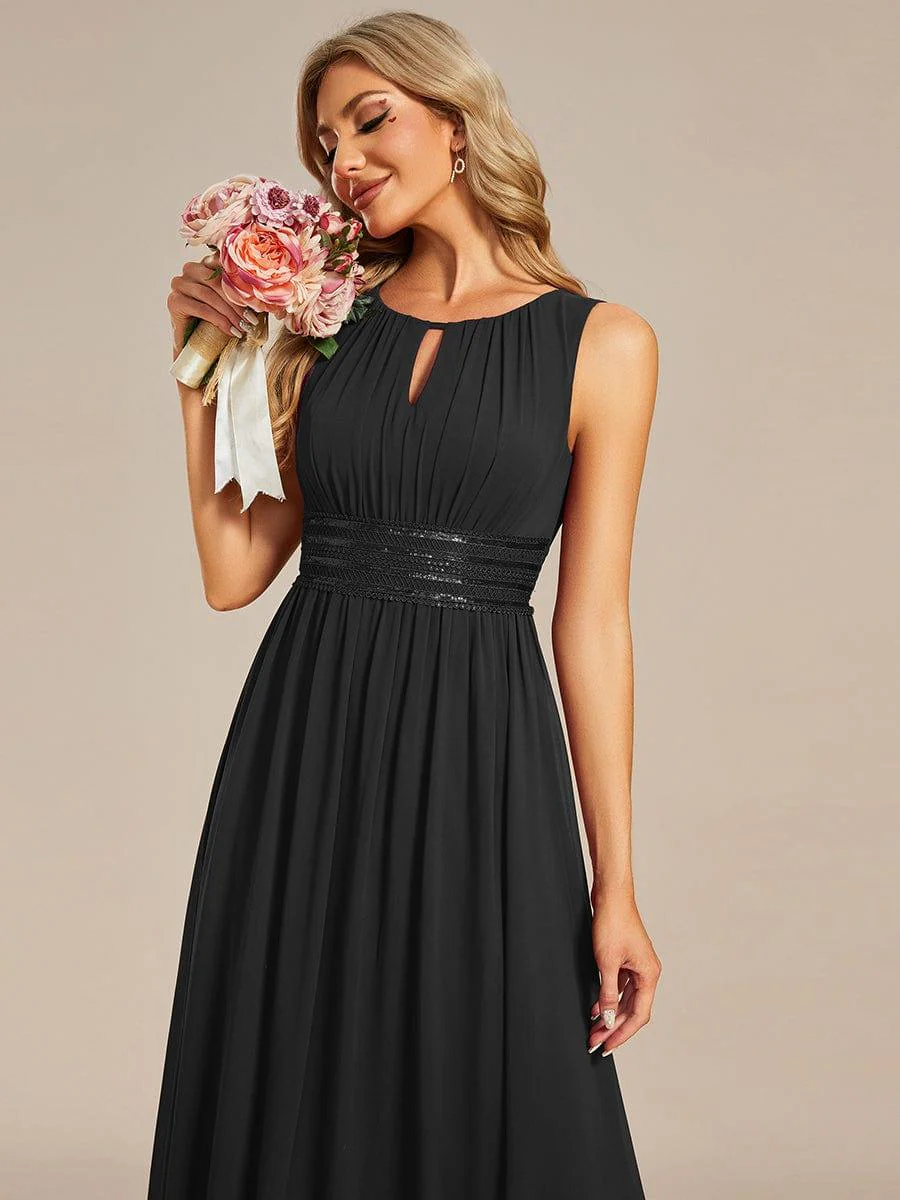 ever KALIA|A-Line Chiffon Round Neckline Bridesmaid Dress with Sleeveless and Pleats - Image 14