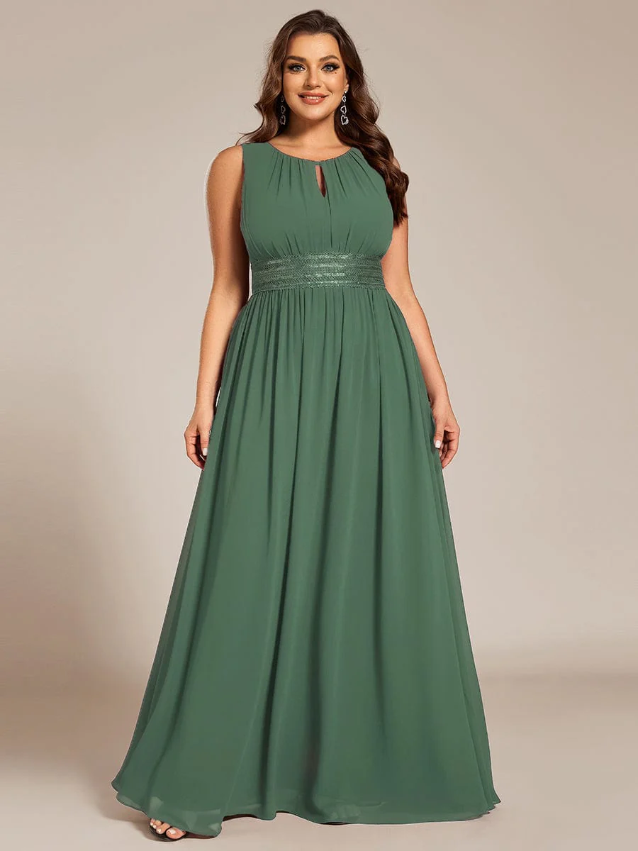 ever KALIA|A-Line Chiffon Round Neckline Bridesmaid Dress with Sleeveless and Pleats - Image 56