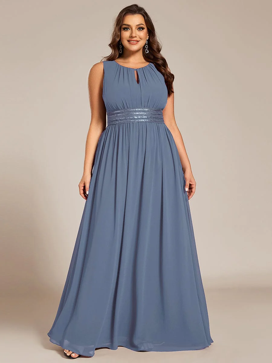 ever KALIA|A-Line Chiffon Round Neckline Bridesmaid Dress with Sleeveless and Pleats - Image 66