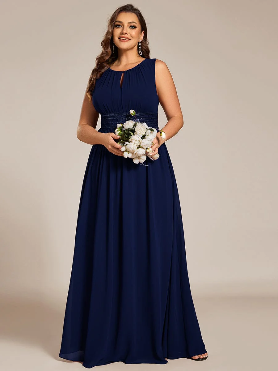 ever KALIA|A-Line Chiffon Round Neckline Bridesmaid Dress with Sleeveless and Pleats - Image 79