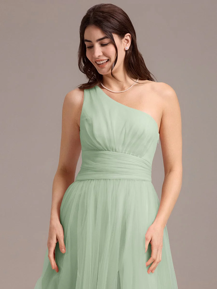 ever ARCADIA|Designer A-line One Shoulder Maxi Tulle Bridesmaid Dress - Image 15