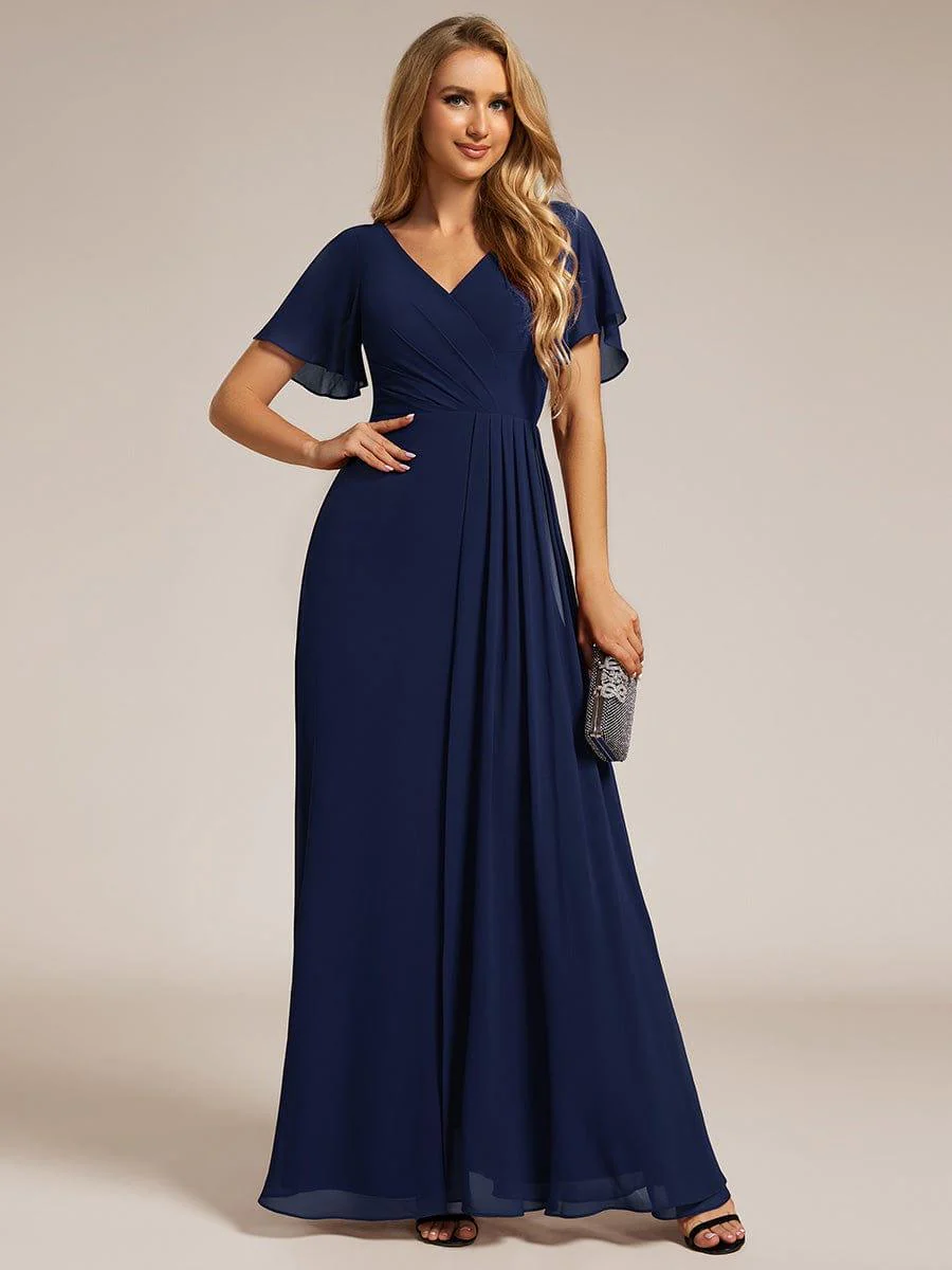 ever LINDEN|A-Line Ruffle Sleeves and High Slit Chiffon Bridesmaid Dress with V-Neck - Image 18