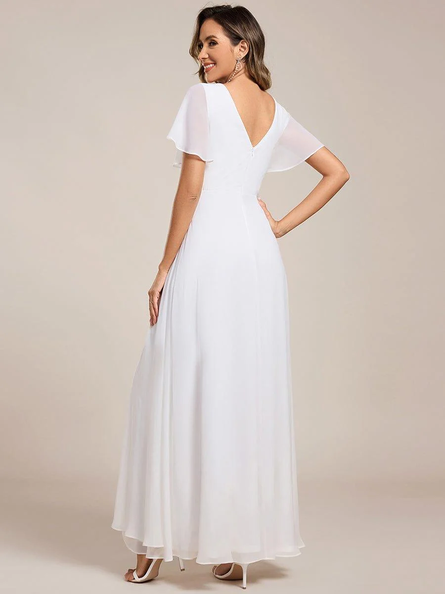 ever LINDEN|A-Line Ruffle Sleeves and High Slit Chiffon Bridesmaid Dress with V-Neck - Image 78