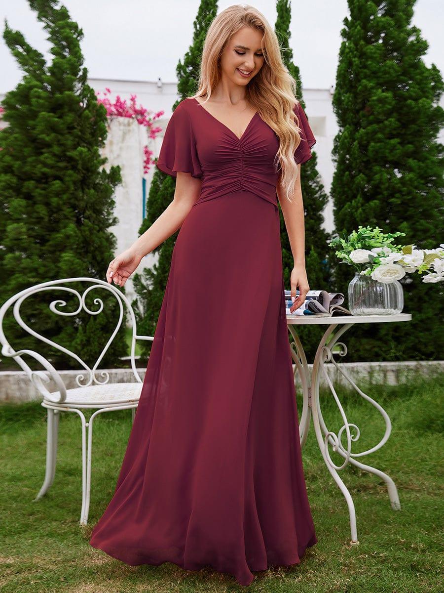 ever ELIOTTE|A-Line Ruffle Sleeves Chiffon Bridesmaid Dress with V-Neck Pleats - Image 9