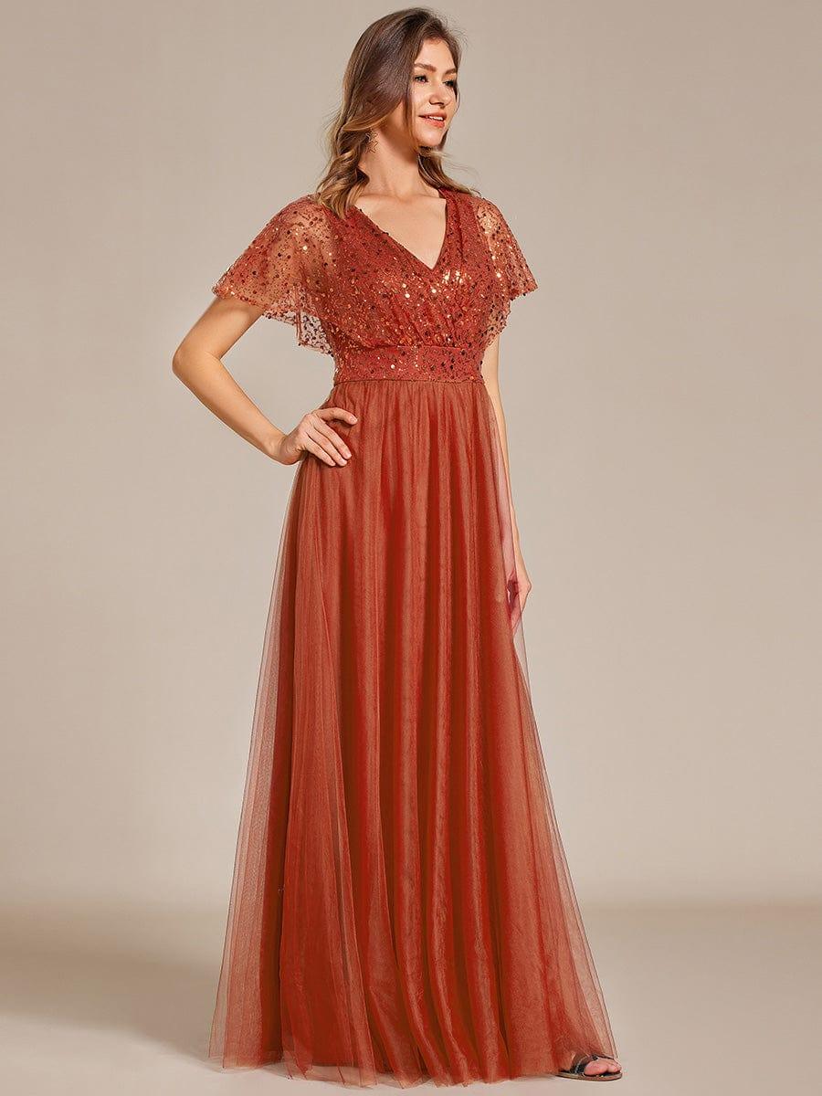ever NAVEYA|A-Line Short Sleeve Tulle Evening Dress with Sequin Embellishments - Image 14