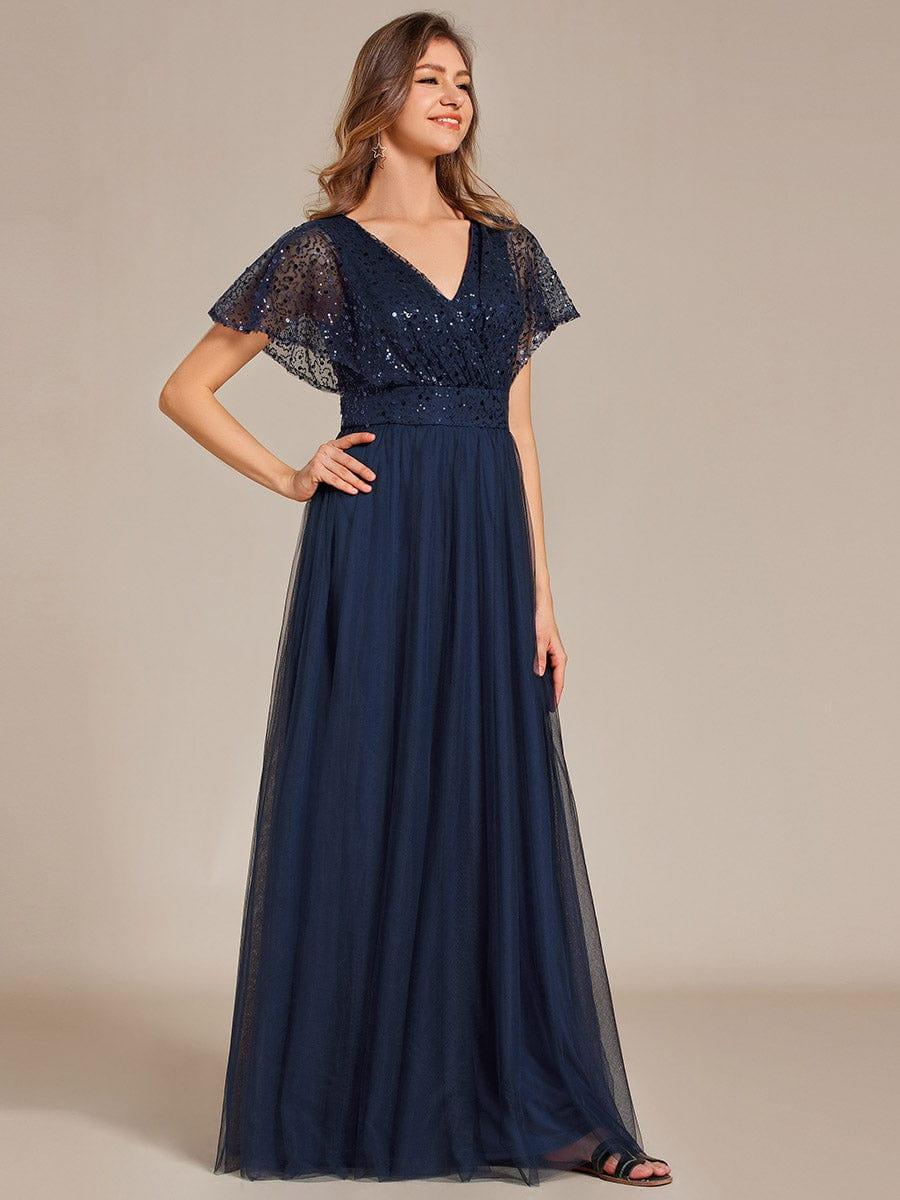 ever NAVEYA|A-Line Short Sleeve Tulle Evening Dress with Sequin Embellishments - Image 24