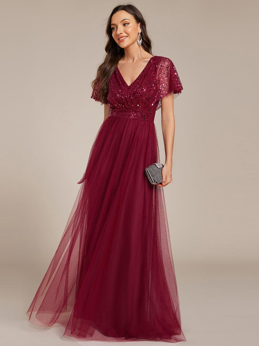 ever NAVEYA|A-Line Short Sleeve Tulle Evening Dress with Sequin Embellishments - Image 35
