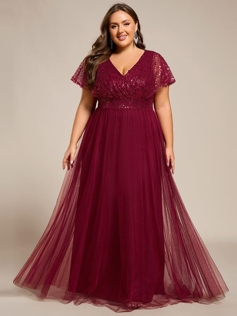 ever NAVEYA|A-Line Short Sleeve Tulle Evening Dress with Sequin Embellishments - Image 40