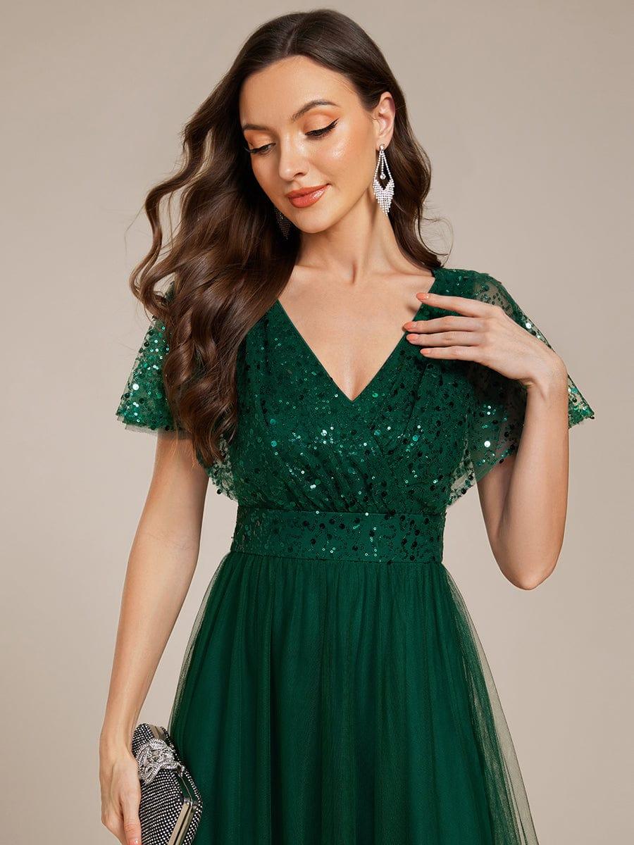 ever NAVEYA|A-Line Short Sleeve Tulle Evening Dress with Sequin Embellishments - Image 43