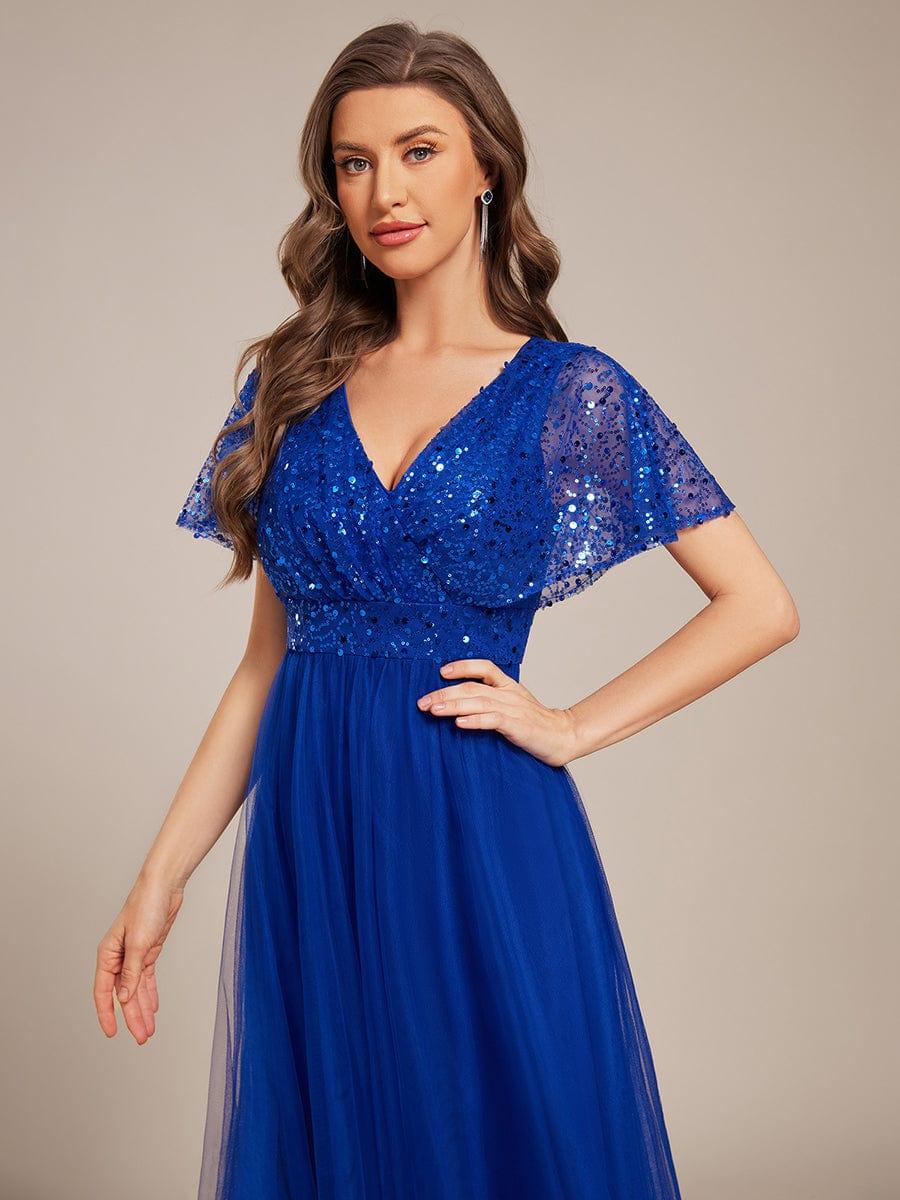 ever NAVEYA|A-Line Short Sleeve Tulle Evening Dress with Sequin Embellishments - Image 53