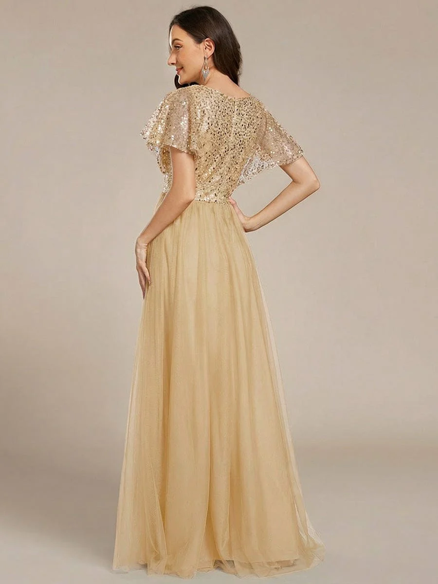 ever NAVEYA|A-Line Short Sleeve Tulle Evening Dress with Sequin Embellishments - Image 62