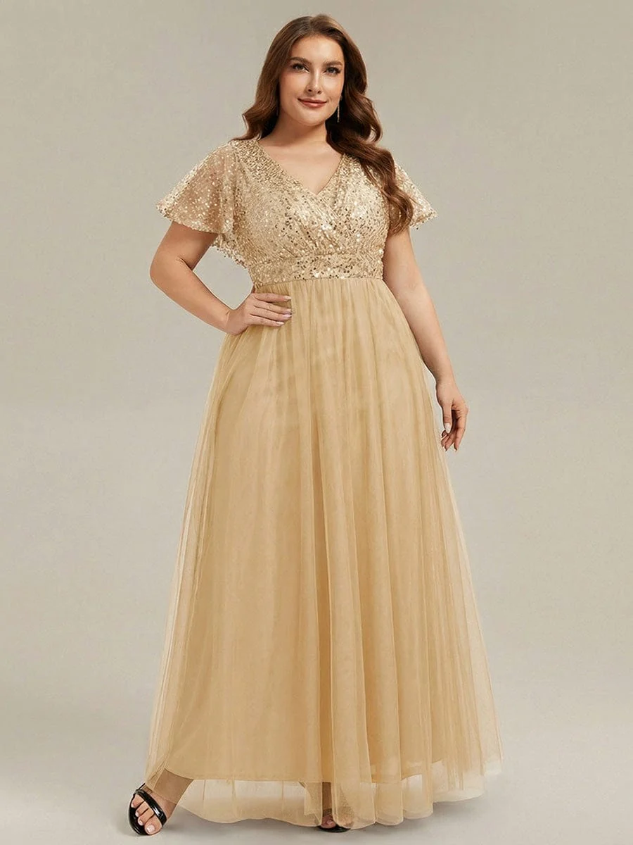 ever NAVEYA|A-Line Short Sleeve Tulle Evening Dress with Sequin Embellishments - Image 66