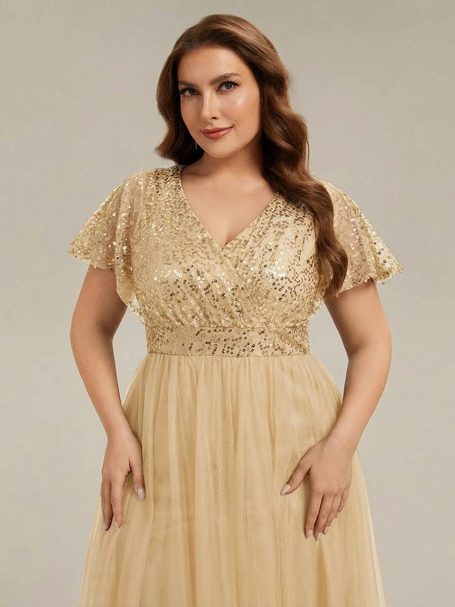 ever NAVEYA|A-Line Short Sleeve Tulle Evening Dress with Sequin Embellishments - Image 70