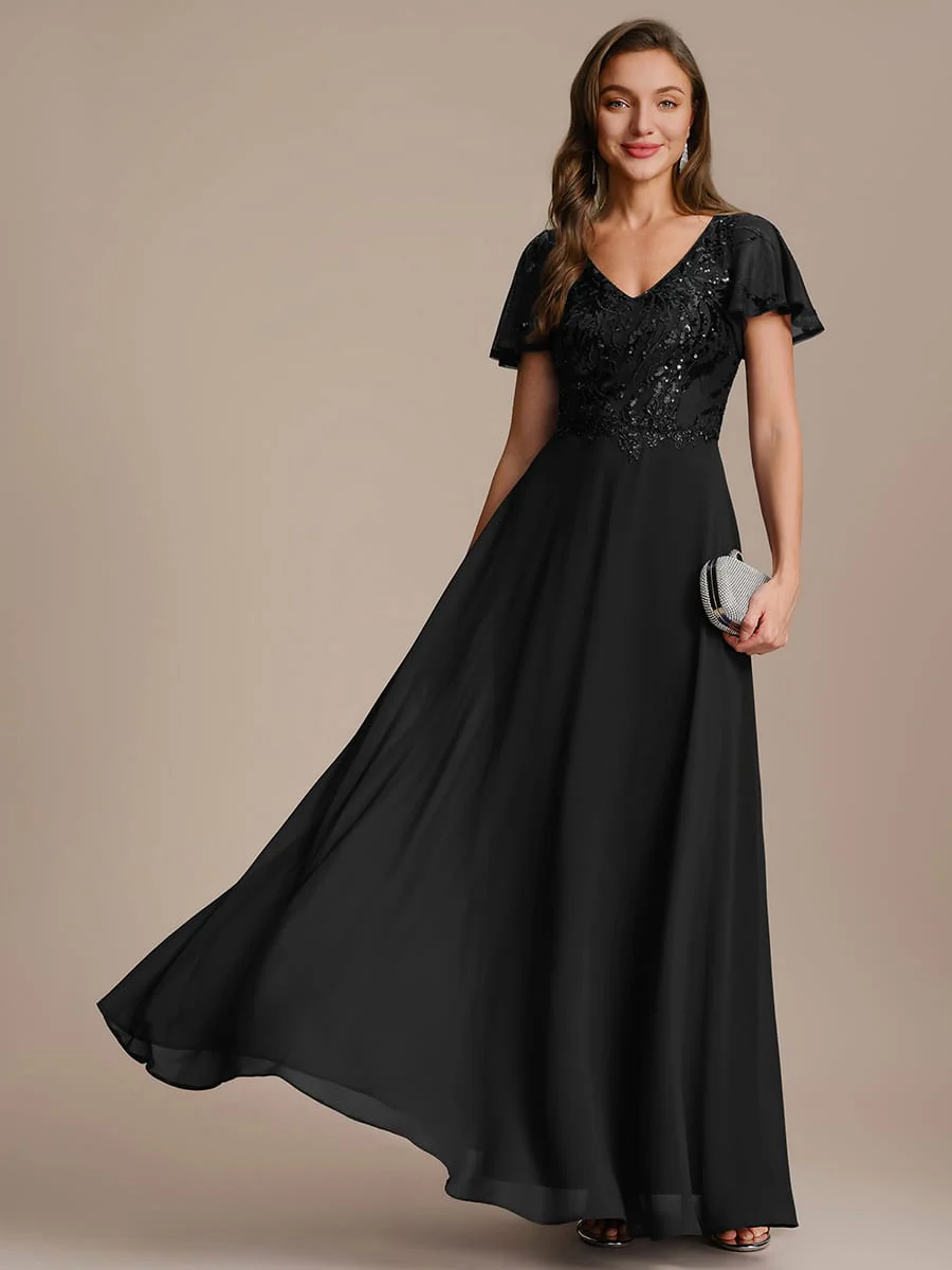 Applique Sequin Ruffle Sleeve Dress - Image 22