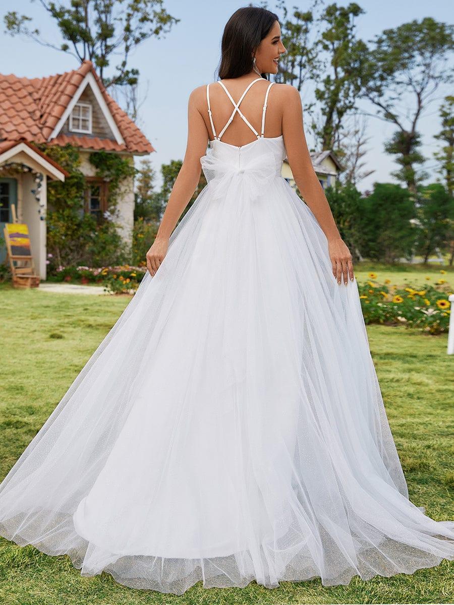 Butterfly Bow Back Spaghetti Strap A-Line Wedding Dress with V-Neck - Image 2
