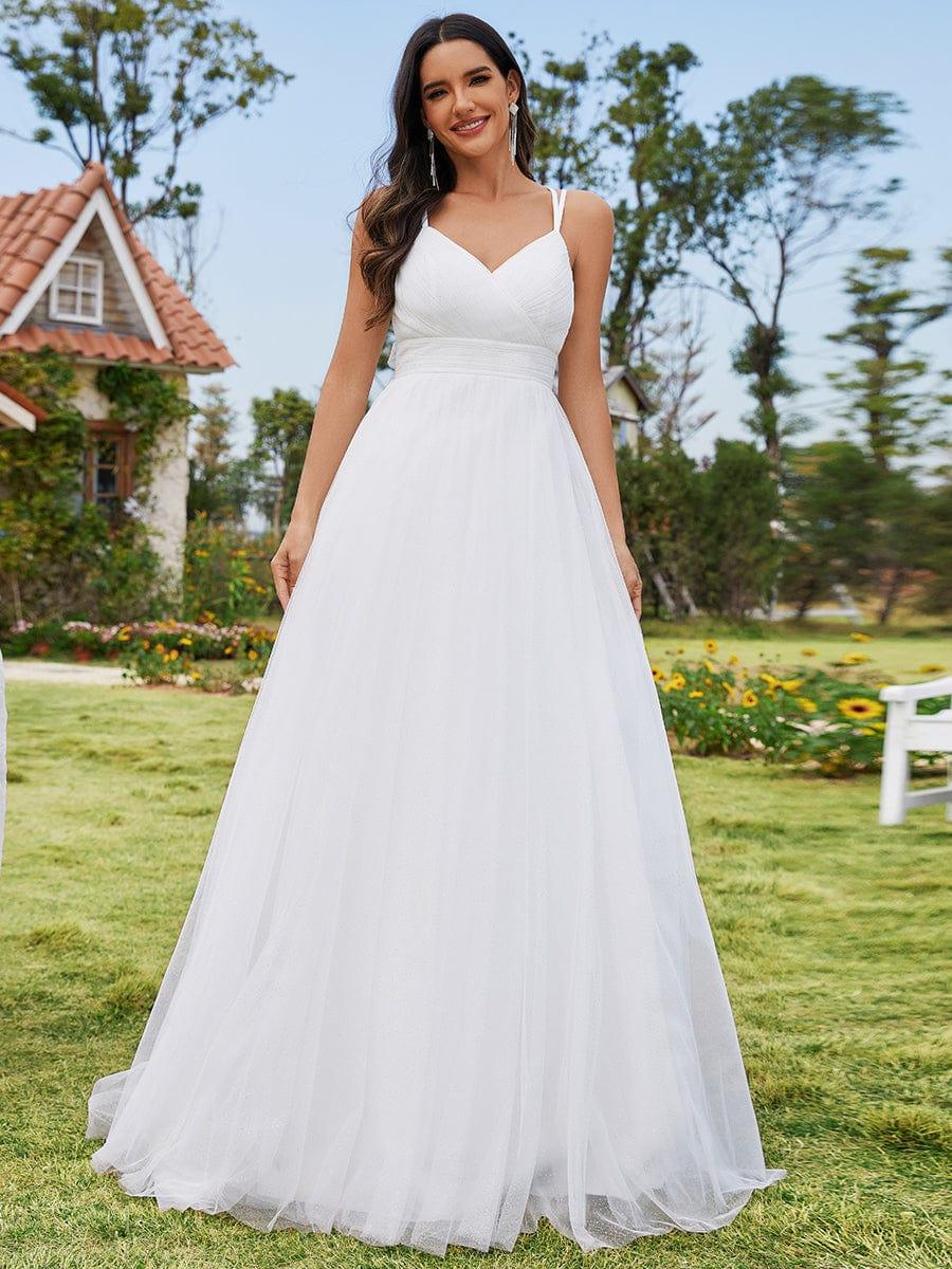 Butterfly Bow Back Spaghetti Strap A-Line Wedding Dress with V-Neck - Image 4