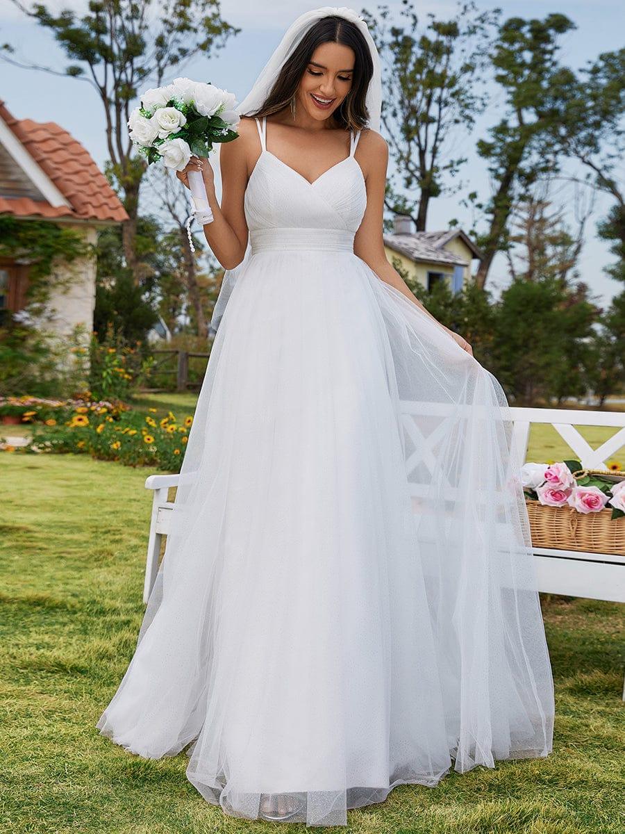 Butterfly Bow Back Spaghetti Strap A-Line Wedding Dress with V-Neck - Image 5