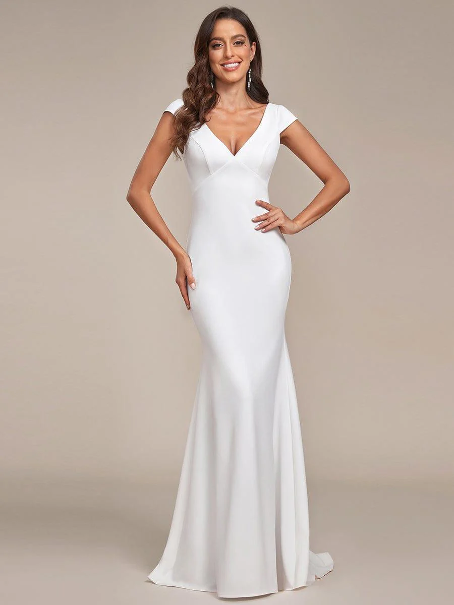 Cap Sleeve V-Neckline Lace Backless Wedding Dress - Image 5