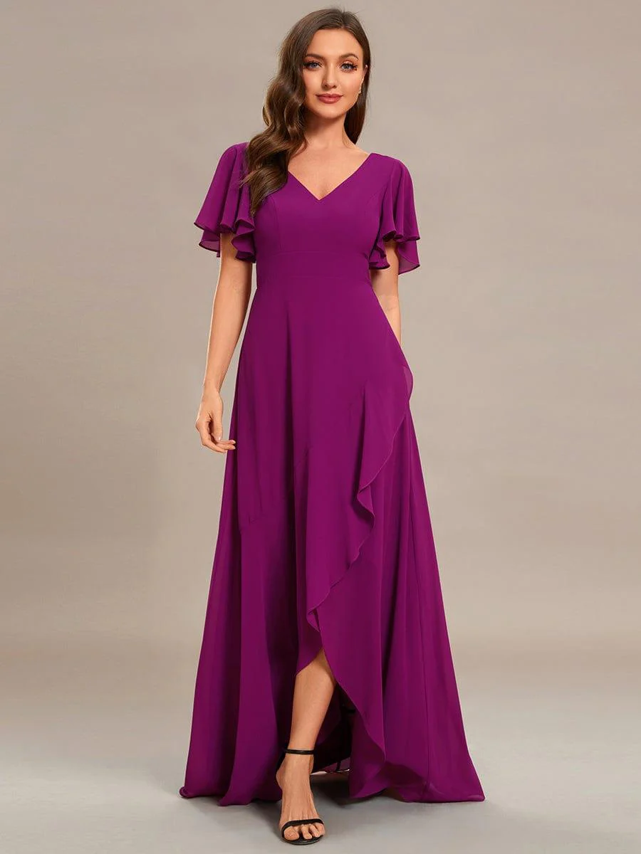 ever OREE|Elegant Chiffon High-Low Bridesmaid Dress with Lotus Leaf Hemline (Final Sale) - Image 2