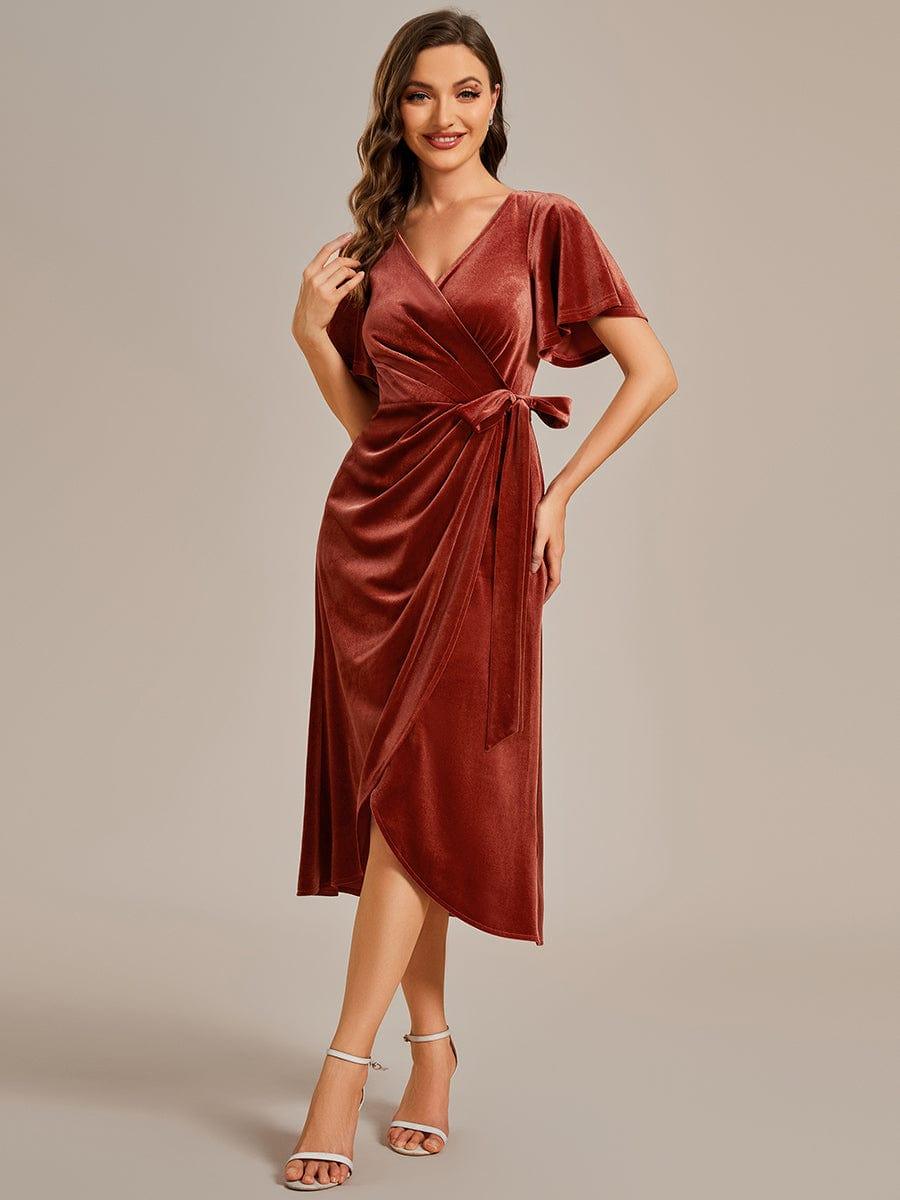 ever LENNA|Charming Flutter Sleeves V-Neck Velvet Wedding Guest Dress - Image 24