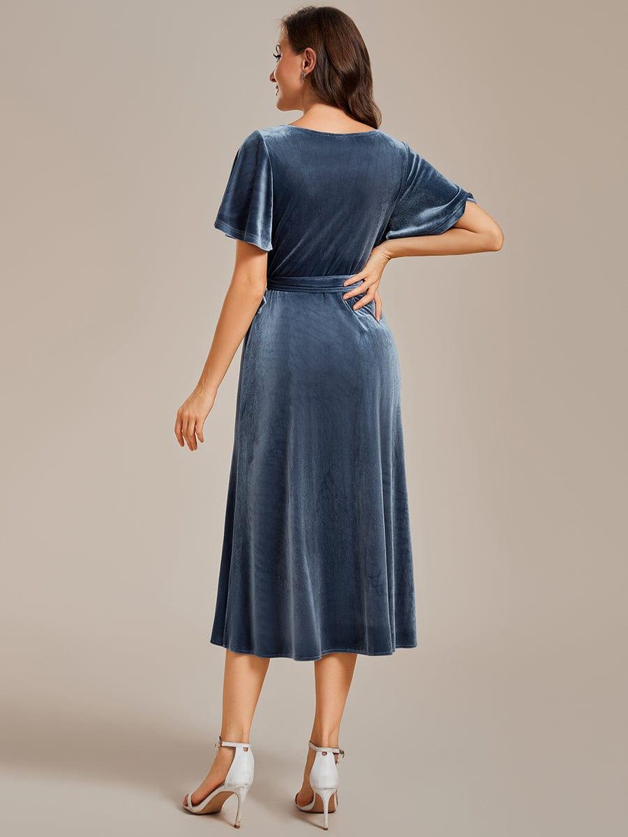 ever LENNA|Charming Flutter Sleeves V-Neck Velvet Wedding Guest Dress - Image 3