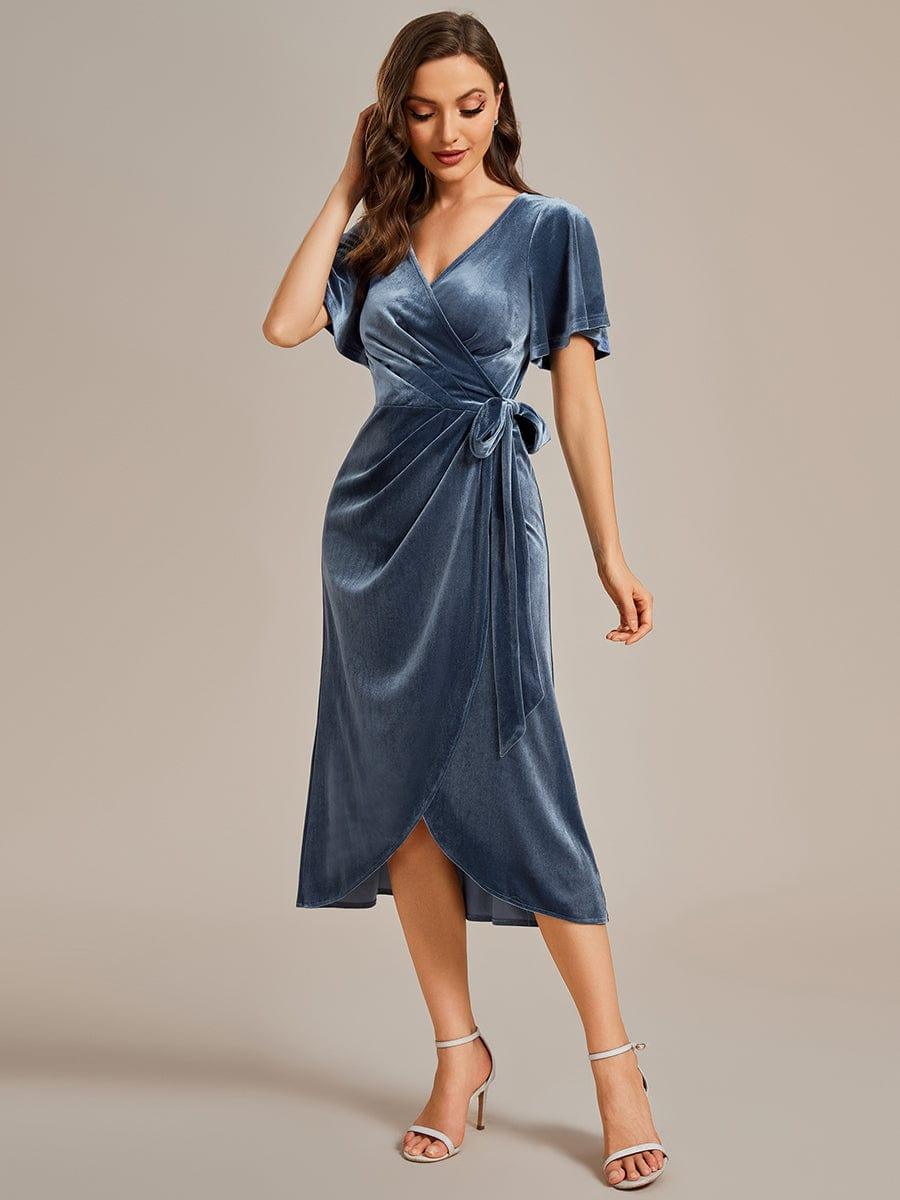 ever LENNA|Charming Flutter Sleeves V-Neck Velvet Wedding Guest Dress - Image 4