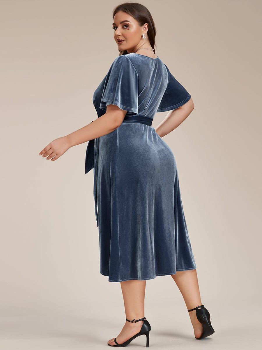 ever LENNA|Charming Flutter Sleeves V-Neck Velvet Wedding Guest Dress - Image 8