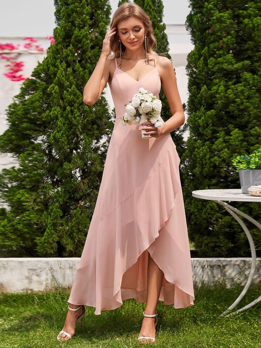 Chic Sleeveless Chiffon Bridesmaid Dress with Lotus Leaf - Image 4