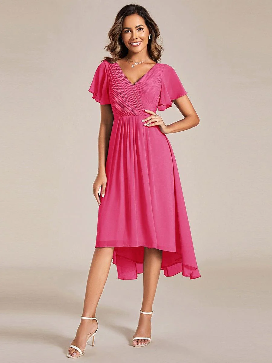 ever FAYE|Chic V Neck High-Low Short Sleeve Wedding Guest Dress - Image 27