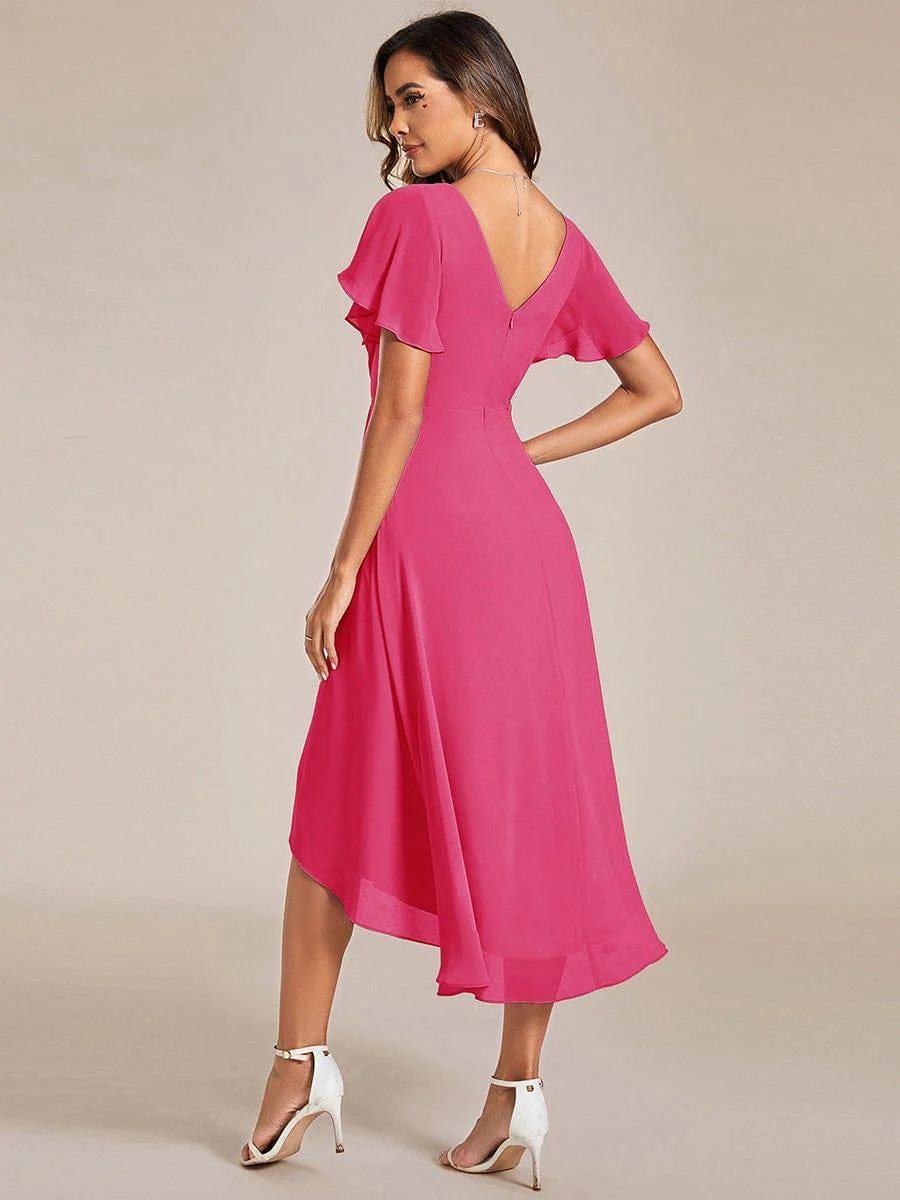 ever FAYE|Chic V Neck High-Low Short Sleeve Wedding Guest Dress - Image 28