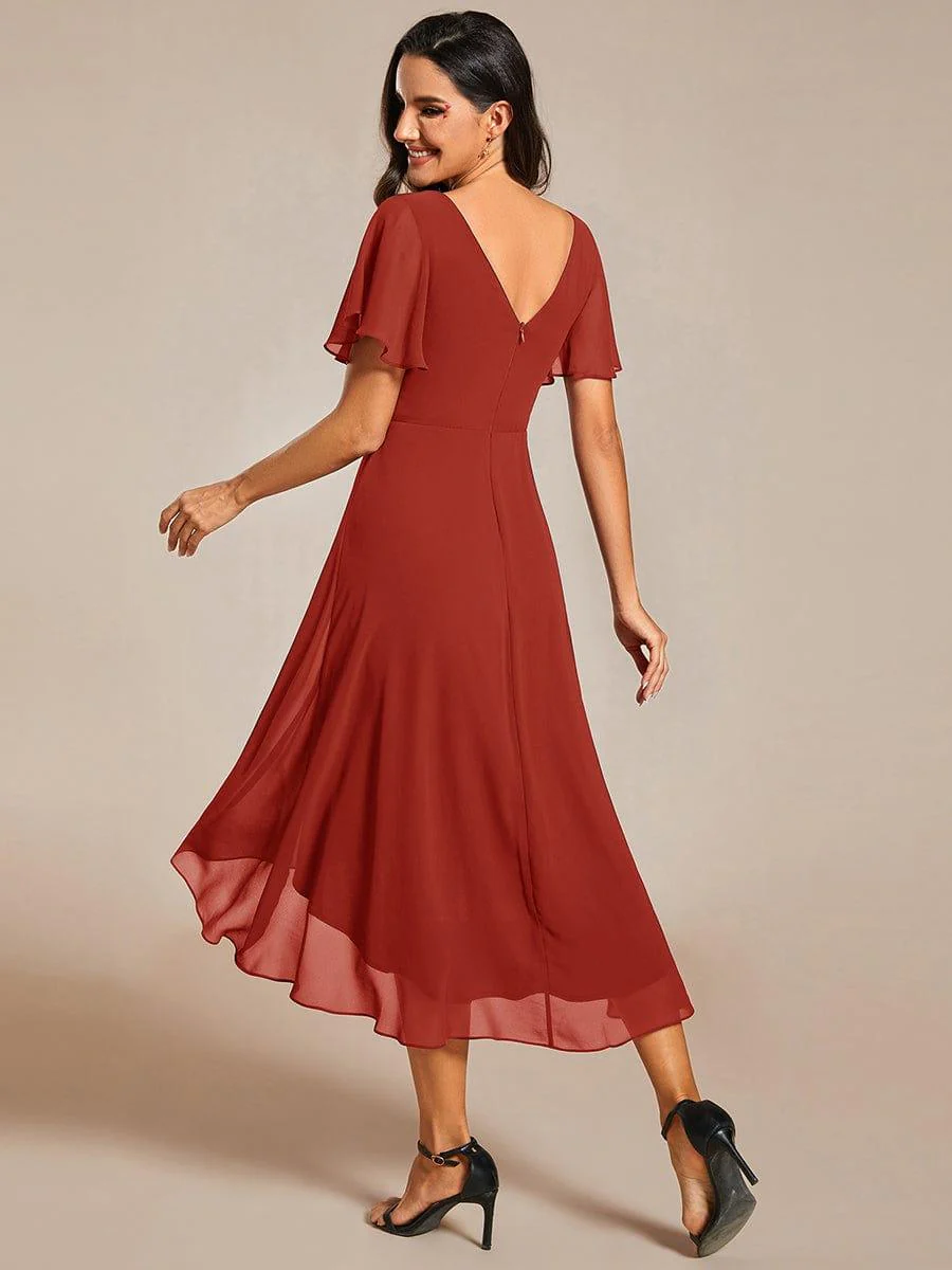 ever FAYE|Chic V Neck High-Low Short Sleeve Wedding Guest Dress - Image 56