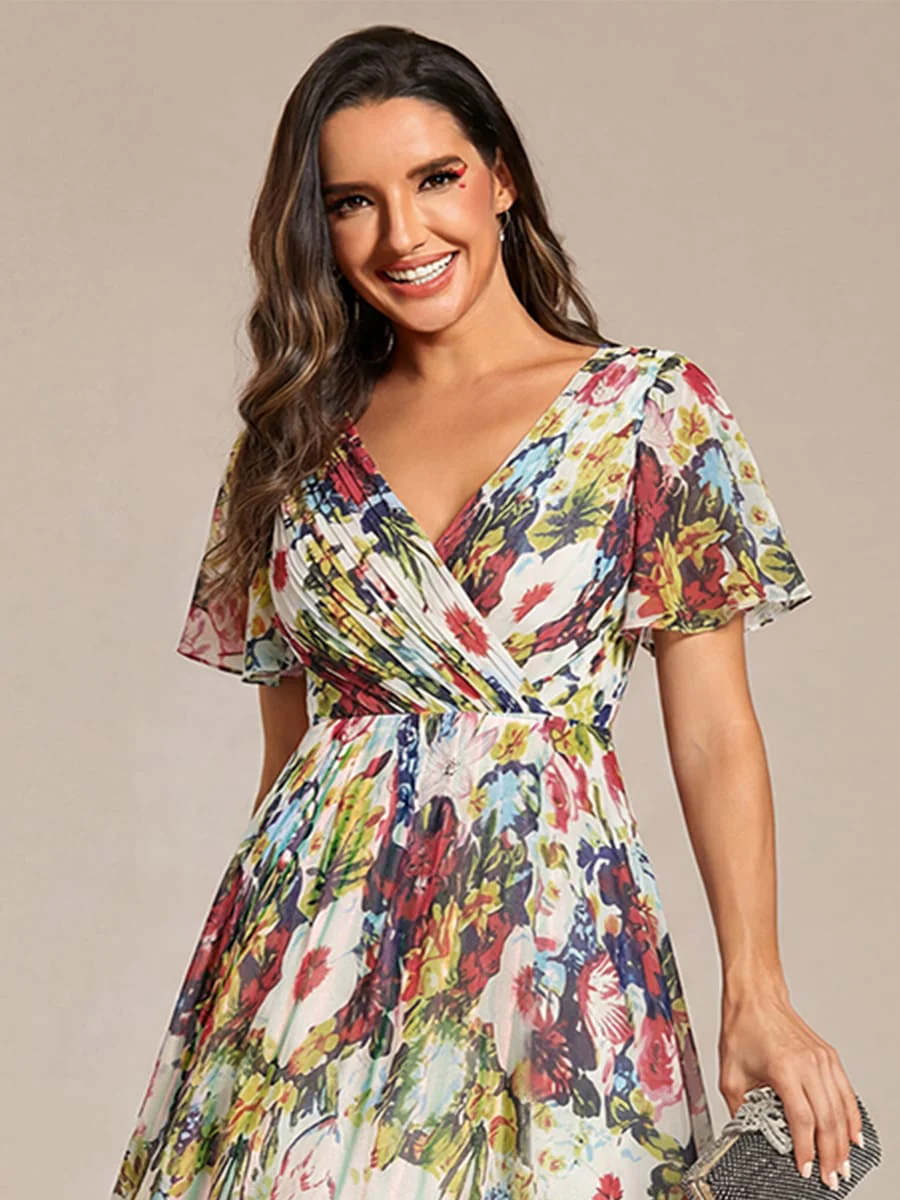 ever FAYE|Chic V Neck High-Low Short Sleeve Wedding Guest Dress - Image 71