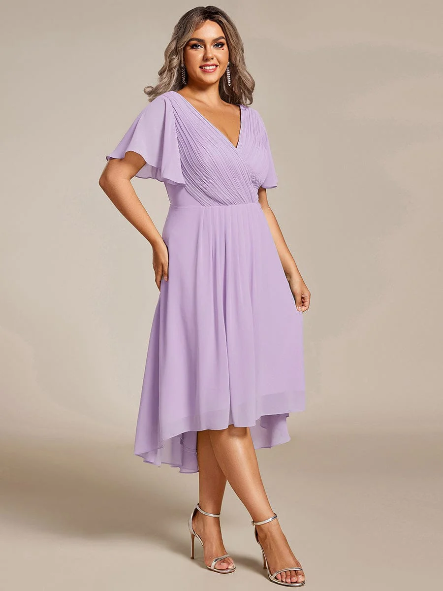 ever FAYE|Chic V Neck High-Low Wedding Dress - Image 37