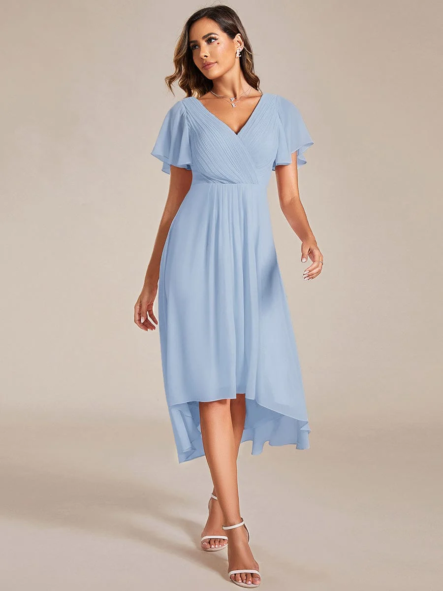 ever FAYE|Chic V Neck High-Low Wedding Dress - Image 43