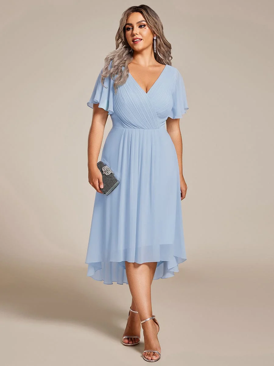 ever FAYE|Chic V Neck High-Low Wedding Dress - Image 48