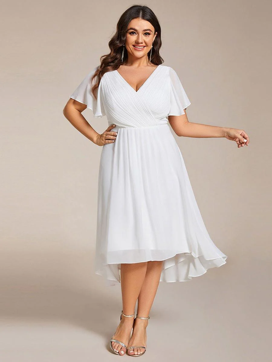 ever FAYE|Chic V Neck High-Low Wedding Dress - Image 7
