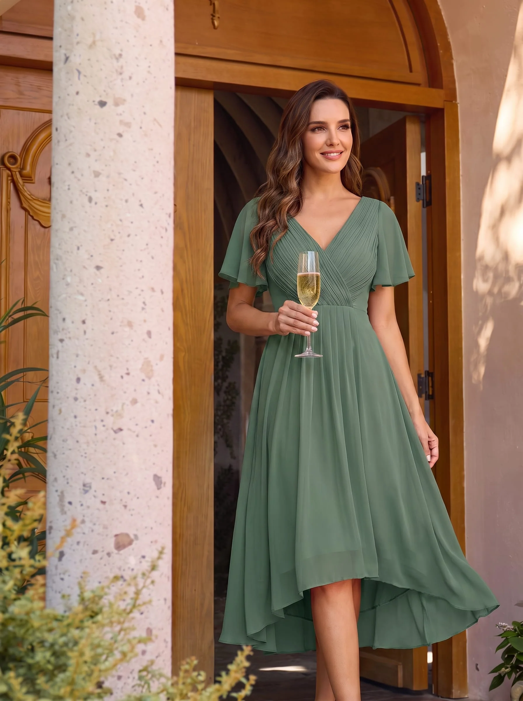 ever FAYE|Chic V Neck High-Low Wedding Guest Dress - Image 147