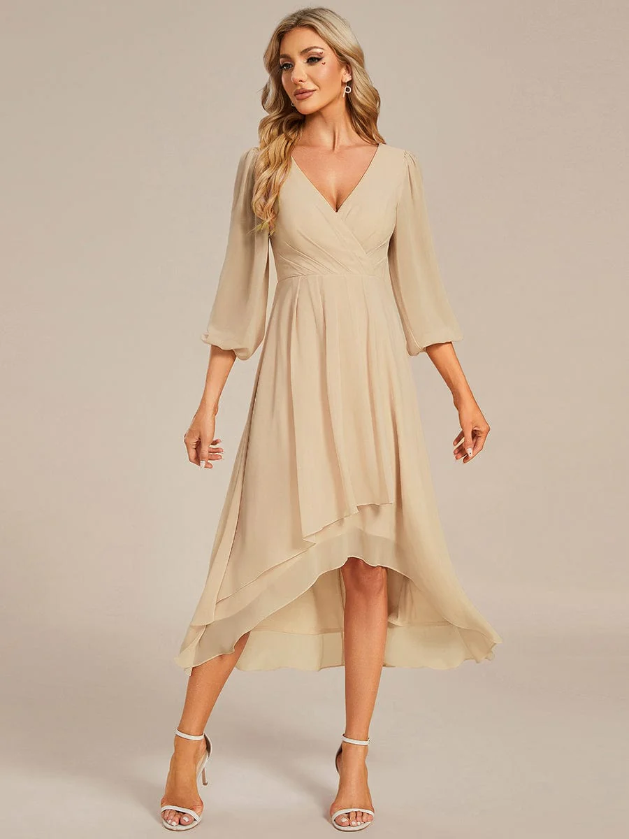 ever BRIAR|Chiffon 3/4 Sleeve V-Neck High-Low Wedding Guest Dress(Final Sale) - Image 16
