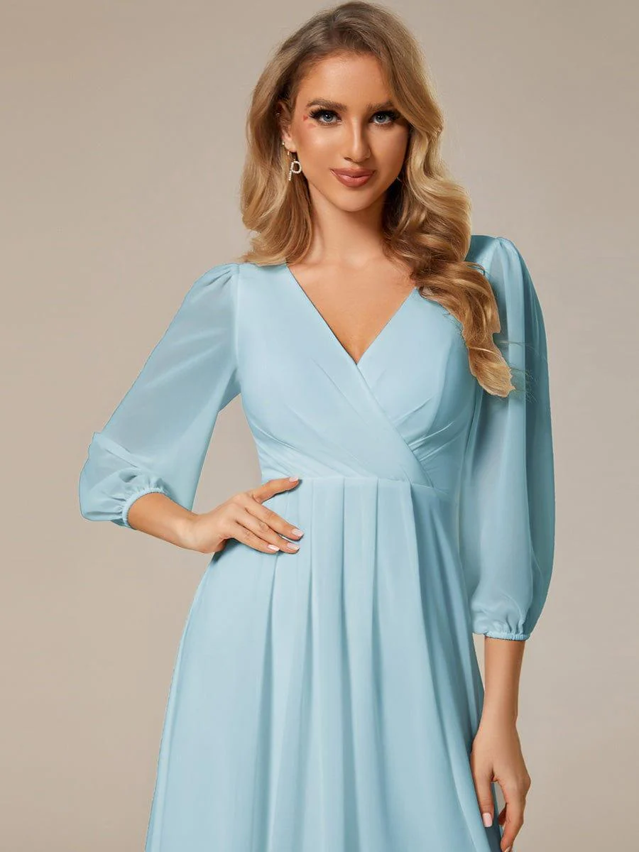 ever BRIAR|Chiffon 3/4 Sleeve V-Neck High-Low Wedding Guest Dress(Final Sale) - Image 25