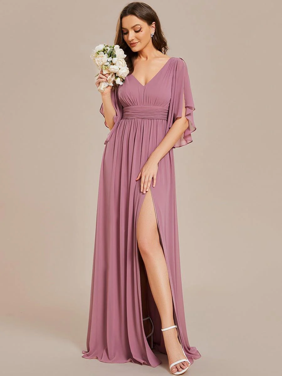 ever ELYAN|Chiffon A-Line Half Sleeves High Slit Bridesmaid Dress - Image 15