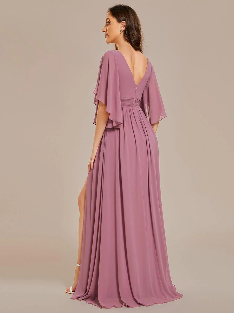 ever ELYAN|Chiffon A-Line Half Sleeves High Slit Bridesmaid Dress - Image 16