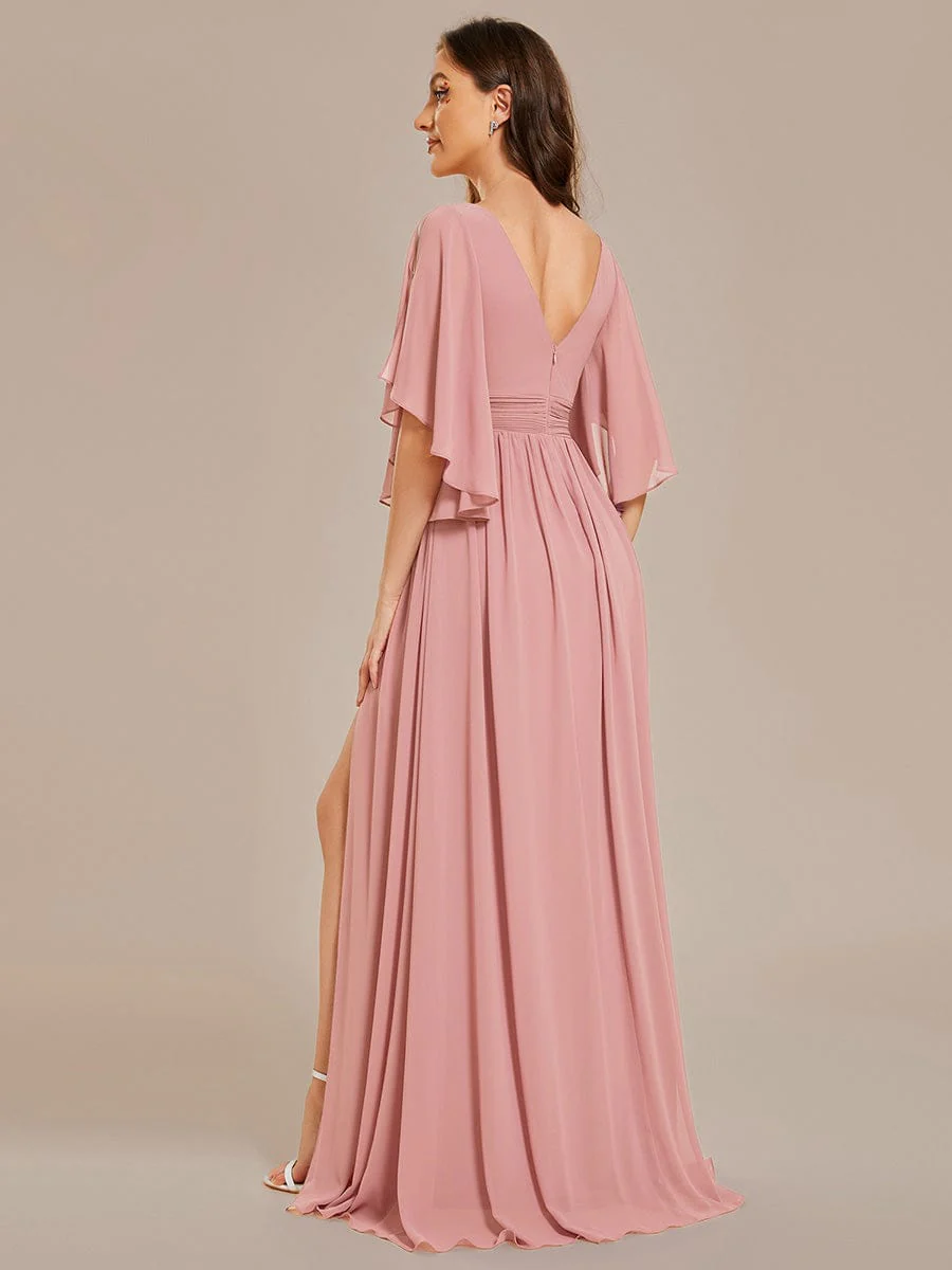 ever ELYAN|Chiffon A-Line Half Sleeves High Slit Bridesmaid Dress - Image 45