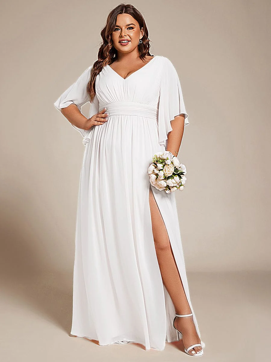 ever ELYAN|Chiffon A-Line Half Sleeves High Slit Bridesmaid Dress - Image 59