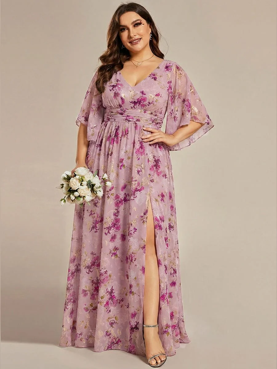 ever ELYAN|Chiffon A-Line Half Sleeves High Slit Bridesmaid Dress - Image 73