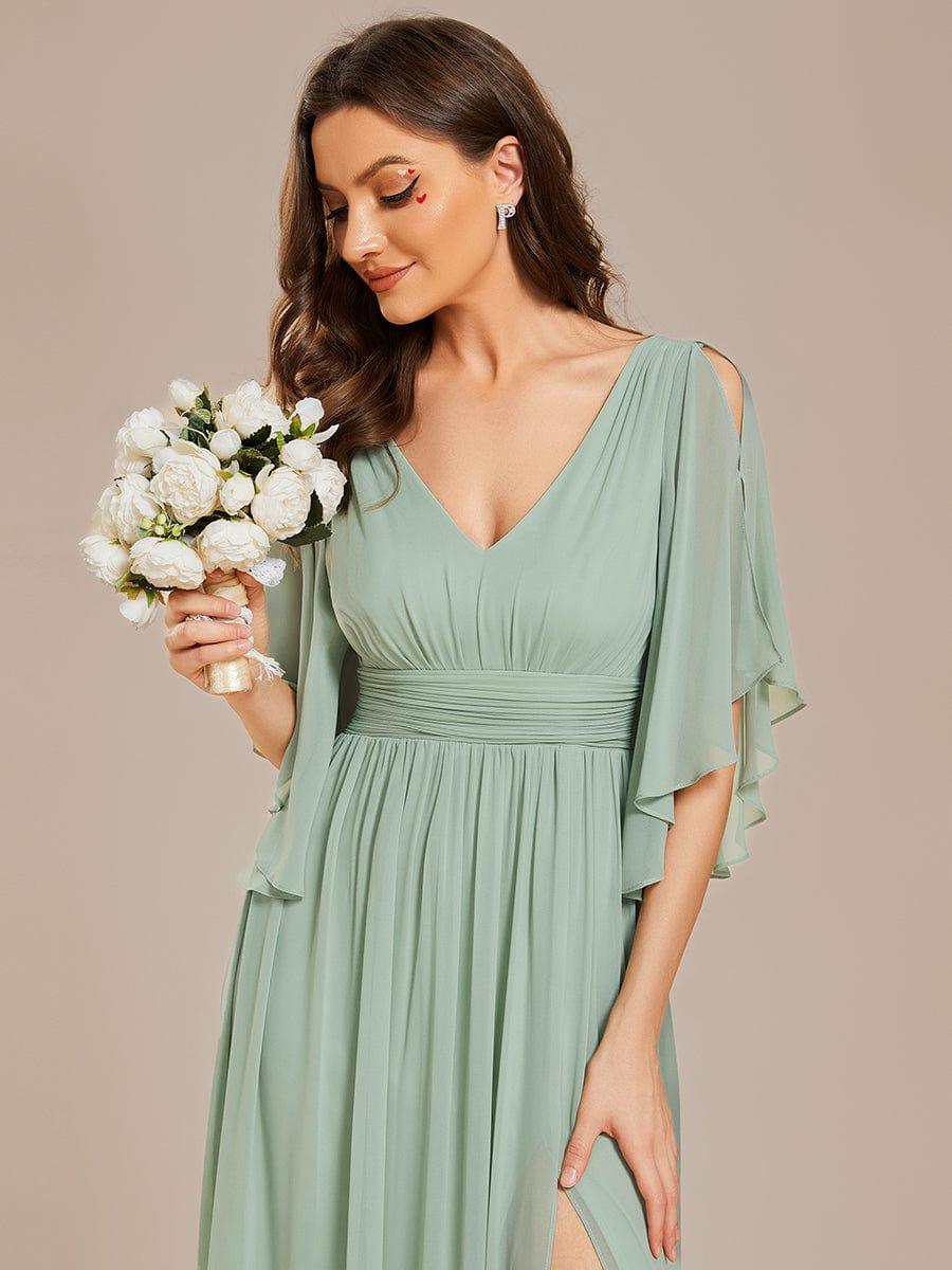 ever ELYAN|Chiffon A-Line Half Sleeves High Slit Bridesmaid Dress - Image 9