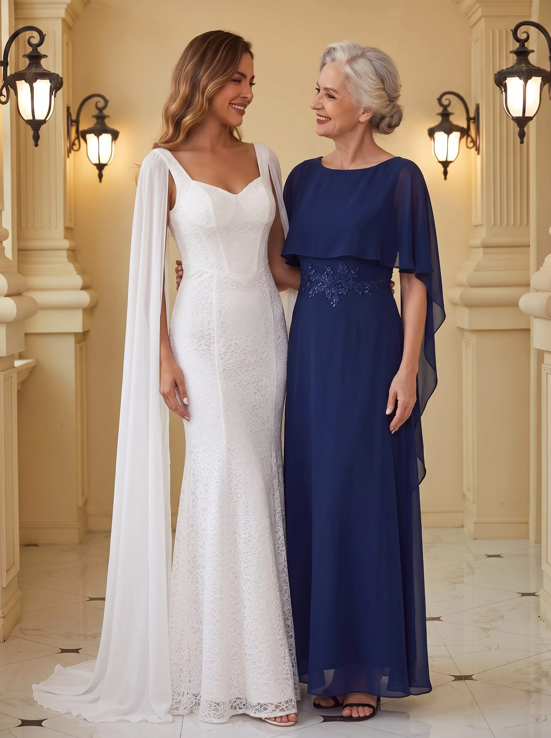 Chiffon Cape Sleeve A-line Dress - Image 3