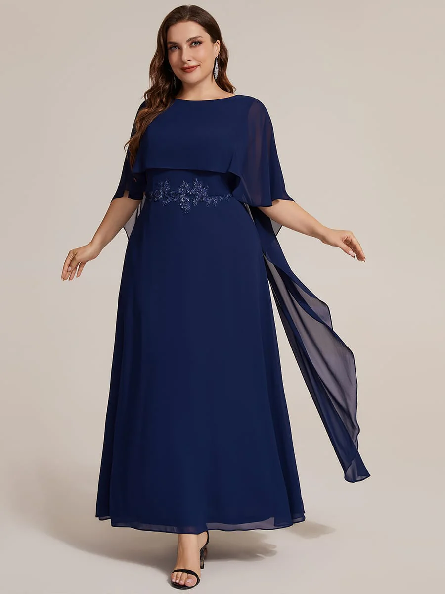 Chiffon Cape Sleeve A-line Dress - Image 7